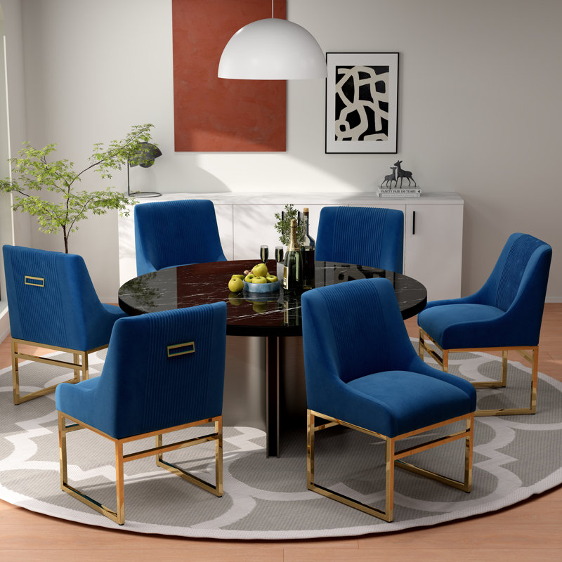 Chaise d'appoint en velours Baudel, Bleu marine, 6