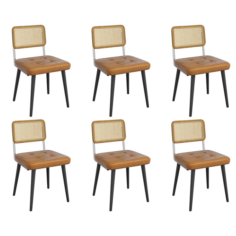 Ensemble de chaises de salle à manger Modern Rattan - Siège rembourré en similicuir, Brun