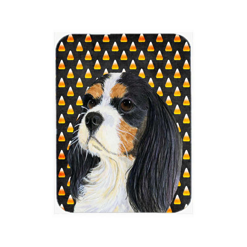 Planche à découper en verre tricolore caroline trésors cavalier épagneul Halloween Candy Corn