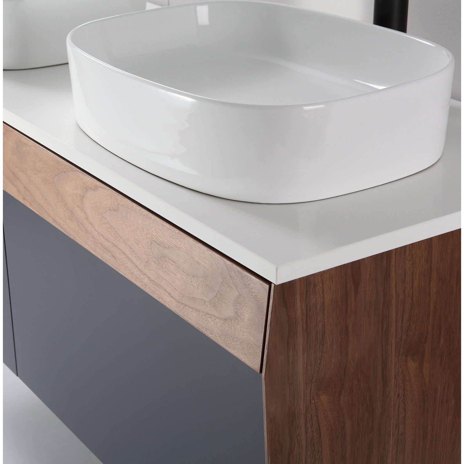 Lynwood 55" Wall-Mounted Double Bathroom Vanity Set, Light Brown/Dark Blue