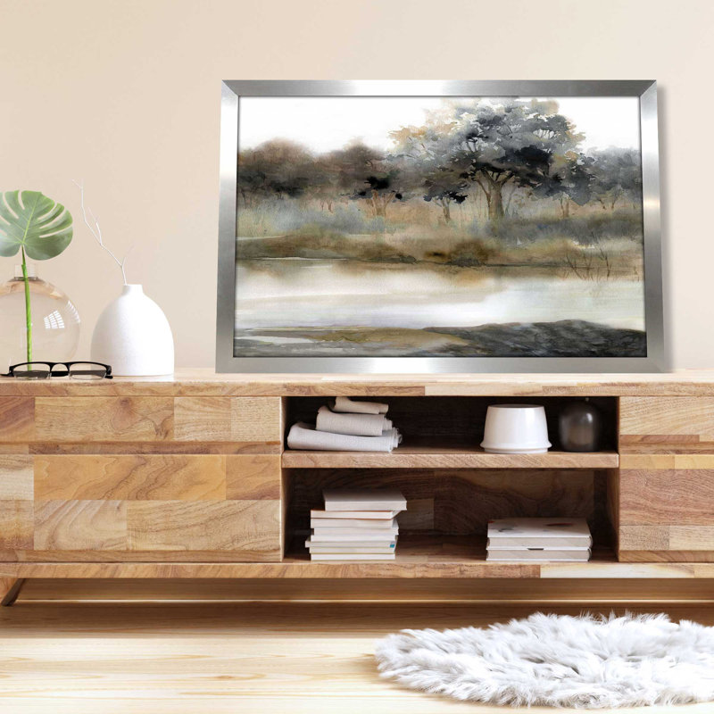 «Silent Waters II» par Carol Robinson, peinture, L 27,5 po x H 21,5 po, Encadrement argenté