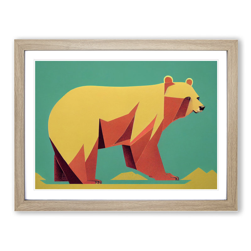 Bear Art Deco Abstract - Single Picture Frame Print, Oak, 46cm H x 64cm W x 2cm D