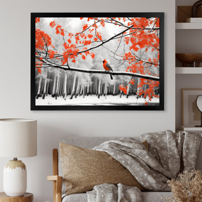 Markira " Monochrome Red Gray Bird In Forest III "