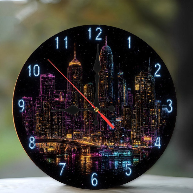Clock Face With Neon effect Cityscape
