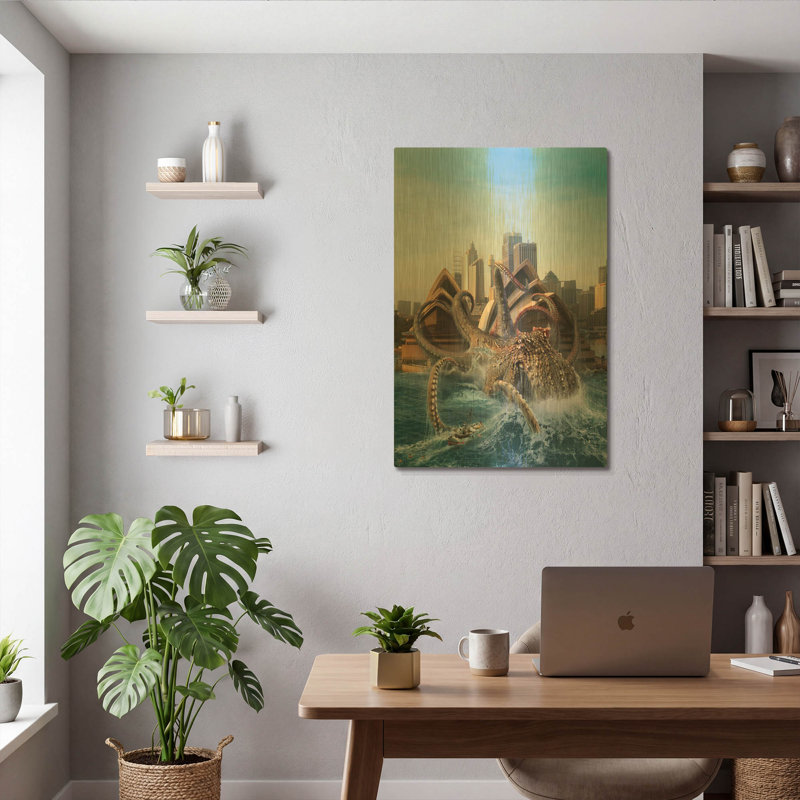 Art mural Aurum «Catch Of His Life» par Damir Martin, art mural en métal doré, 24 po x 36 po, 24 po x 36 po