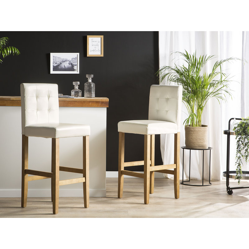 Ferrigno Upholstered Counter Stool with Solid Wood Frame, White, Light Brown