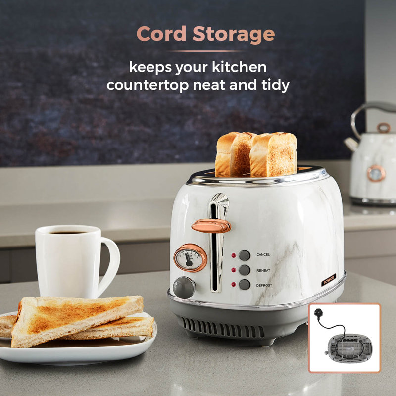 Tower Bottega 2 Slice Stainless Steel Toaster with Adjustable Browning Control, Defrost and Reheat Settings