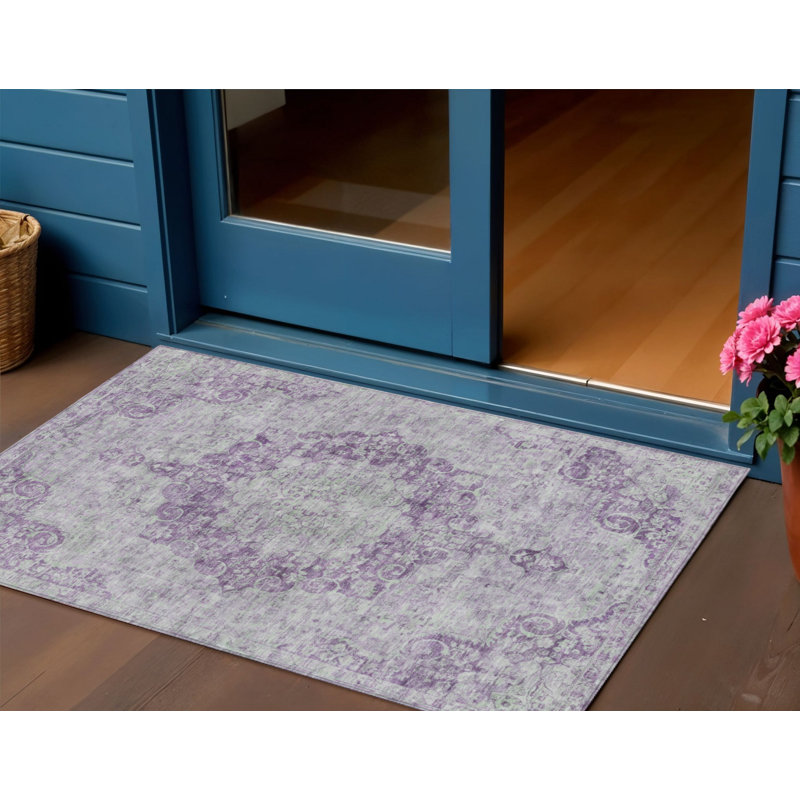 Tapis intérieur lavable à motif de médaillon floral 3 pi x 5 pi