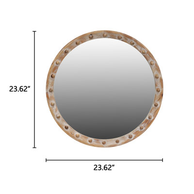 Vintage Rustic Round Wall Mirror (23.62" X 23.62") - Distressed Wood Frame With Rivet Detail, Decorative Hanging Mirror For Bathroom, Bedroom, Entryway