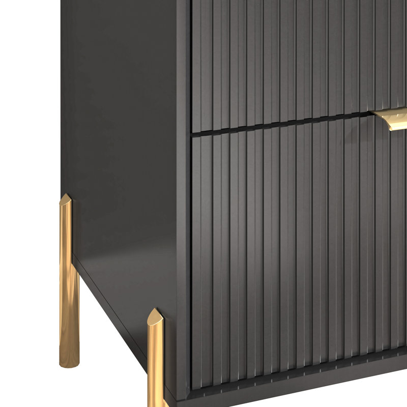 Anju 59" W 3-Drawer Combo Dresser with Cabinets, Gold/Black