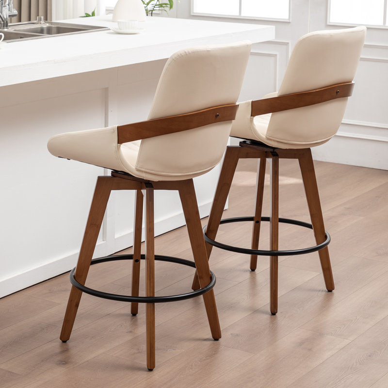 Swivel Upholstered Counter Stool, Counter Stool (67cm Seat Height), Beige, 3