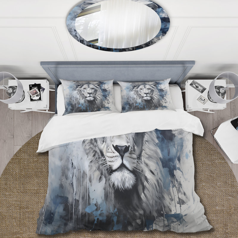 Ensemble de housse de couette animaux en polyester microfibre Grey Savannah Royalty Lion II