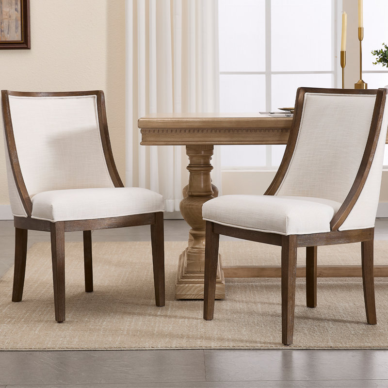 Vintage Style Upholstered Solid Wood Legs Linen Dining Chair With Backrest, With Solid Wood Frame, For Dining Room/Living Room