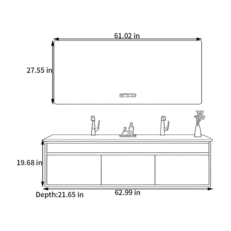 Armoire de salle de bain de style roche moyen, 63"