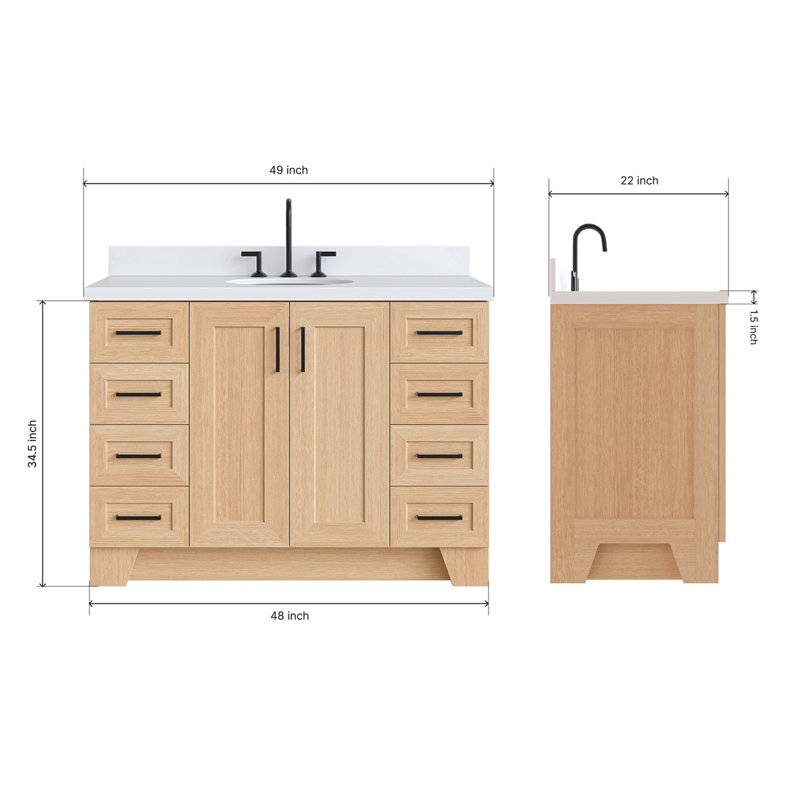 Freitas 48'' Solid Wood Single Bathroom Vanity, Oval, White Quartz, Vintage Green