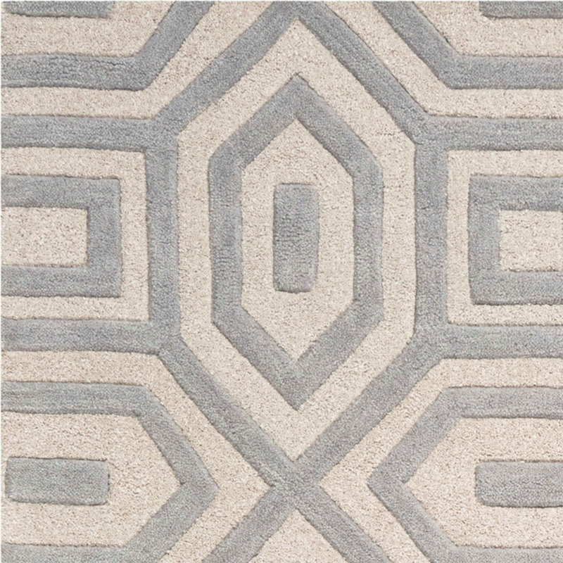 Tapis ivoire / gris en laine touffeté à la main à motif géométrique Ronaldo, Tapis de couloir 2 pi 3 po x 7 pi 6 po