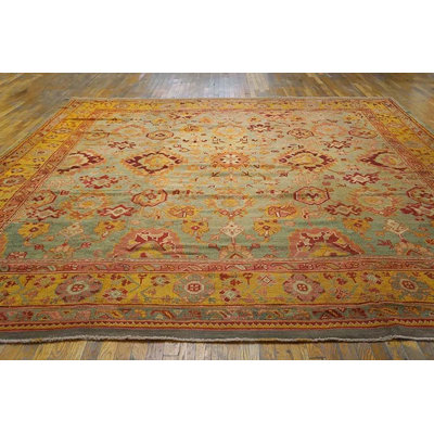 Tribal Large Scale Pattern Light Blue Seafoam Color Antique Turkish Oushak Rug