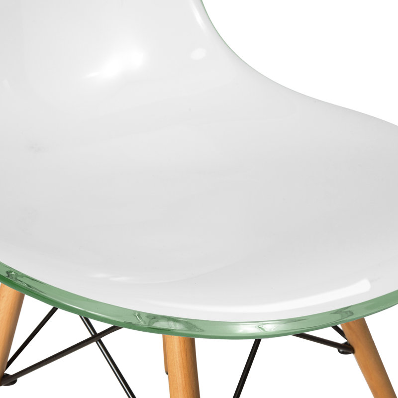Dubuque Dining Side Chair with Metal Eiffel Base Design and Beech Wood Legs, White/Green, 4