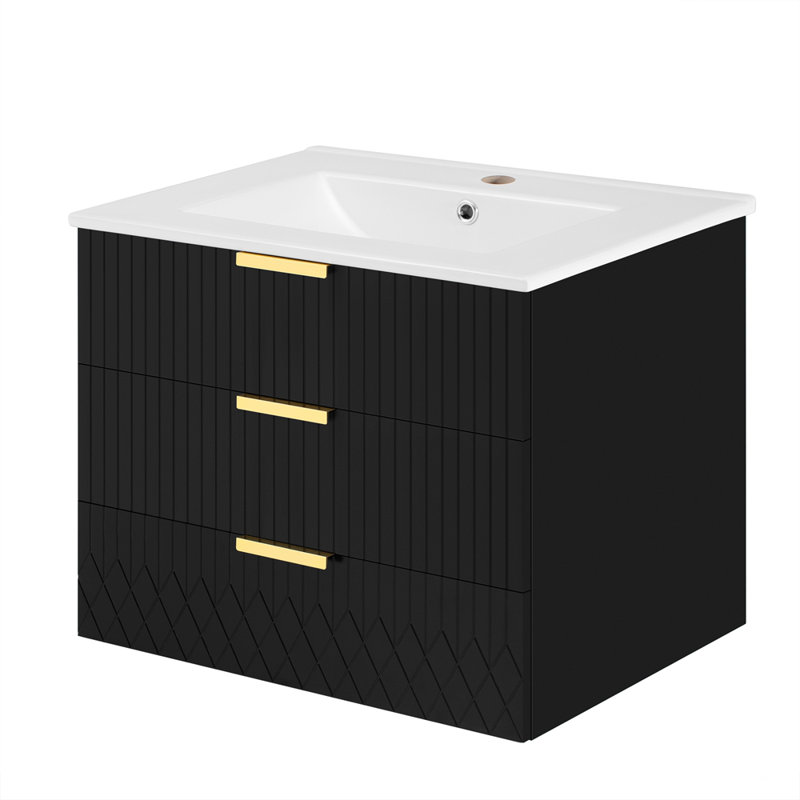 Meuble-lavabo flottant mural 24 po avec lavabo simple, Noir