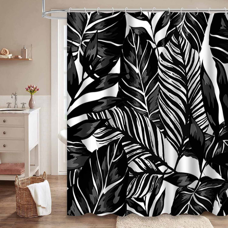 Rideau de douche imperméable avec 12 crochets Tropical Watercolor Monstera Palms, L 72 po x l 84 po