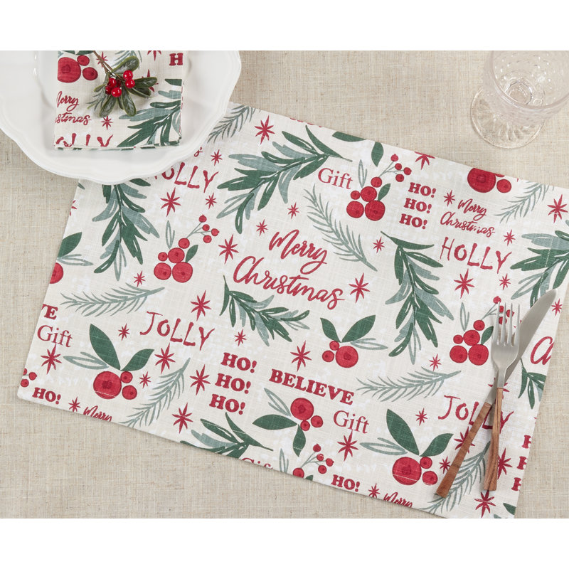 Festive Holly Christmas Cotton Placemats Set of 4