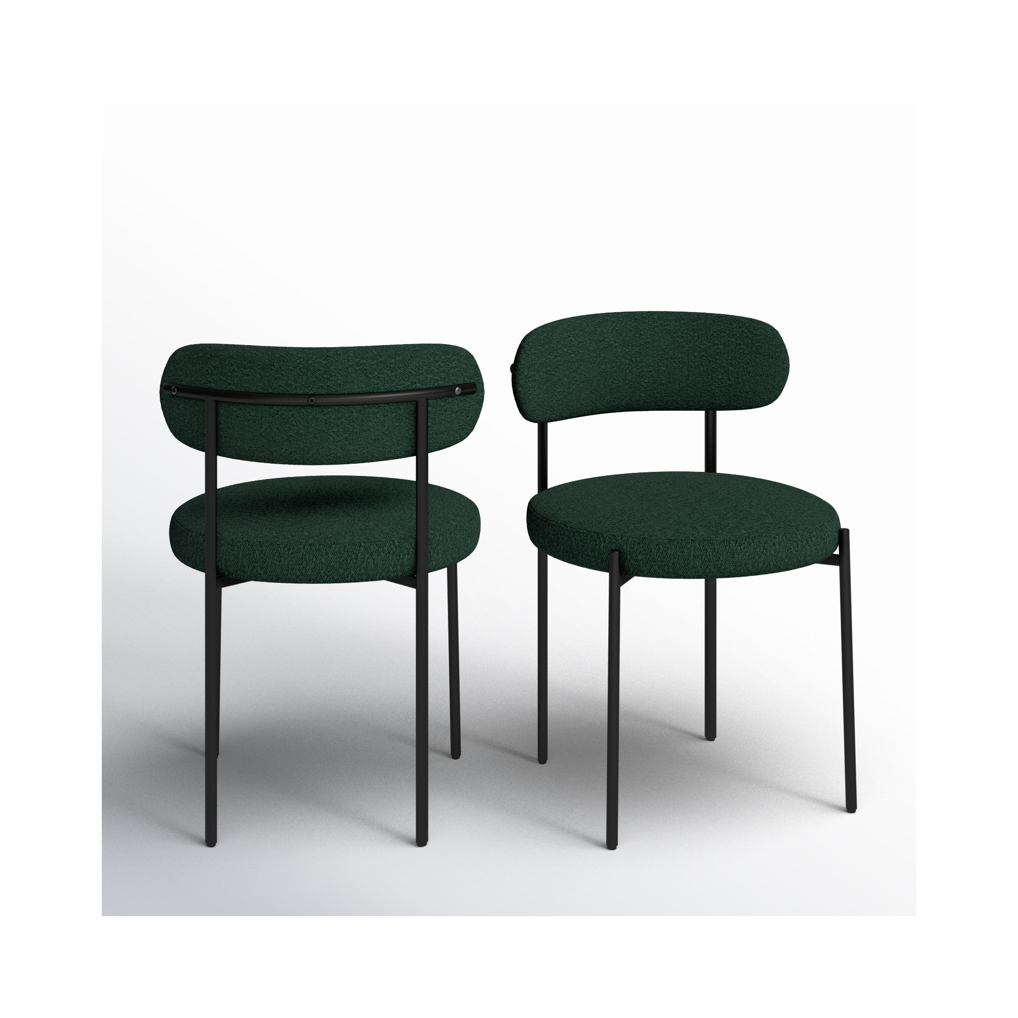 Sherwood Solid Back Boucle Side Chair, Green Boucle, Matte Black