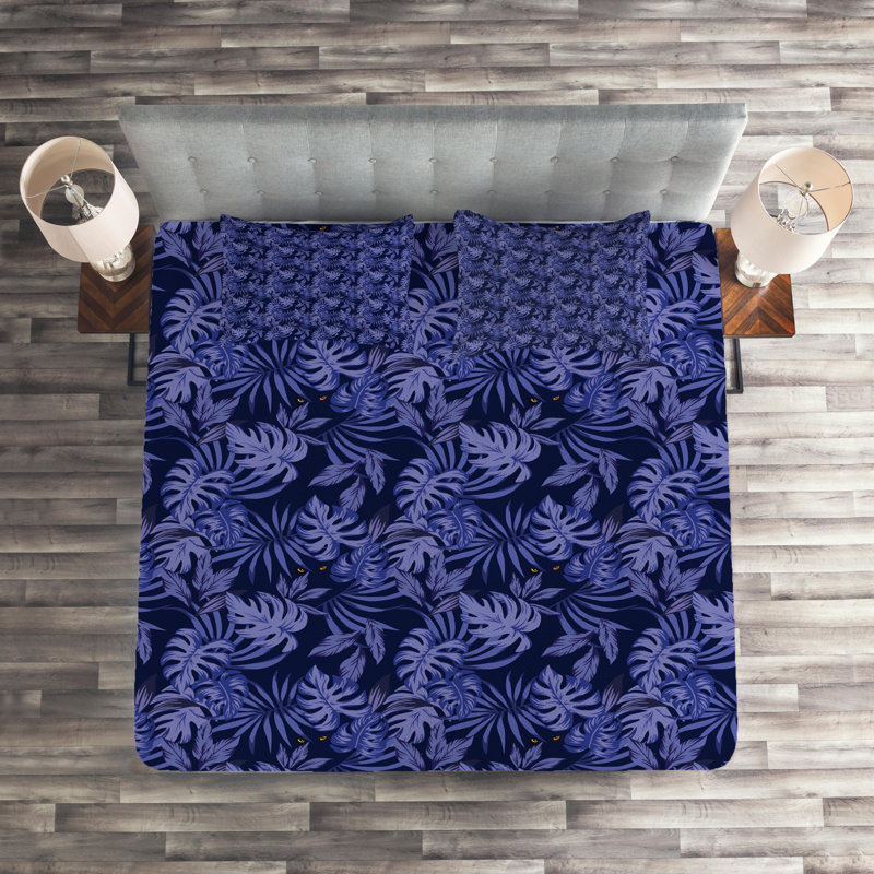 Coastal Polyester Floral Coverlet, King Bedspread + 2 Shams
