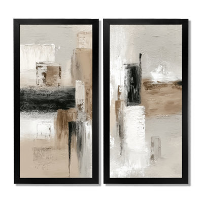 Brown And Black Brushstroke Abstract Painting - Cubism Wall Art Decor, Brown Abstract Canvas Print 2 Piece