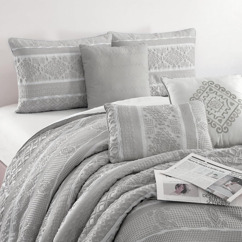 Ensemble d'édredon 7 pièces Ilaria, Édredon de très grande taille et 6 pièces suppl, Gray