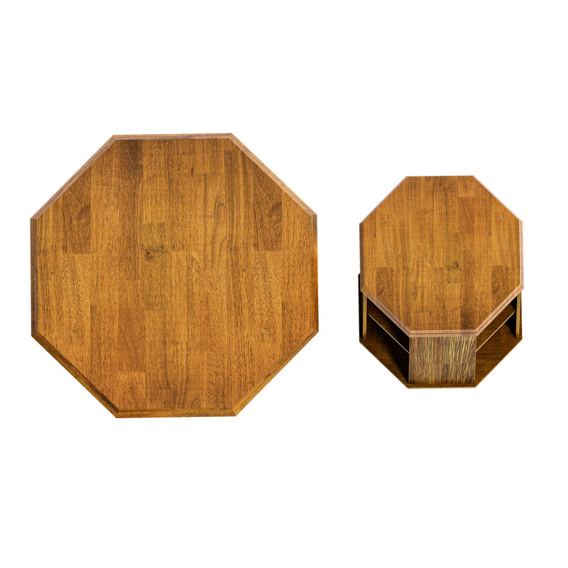 Ensemble de tables basses octogonales en bois d'hévéa, parfaites pour les espaces de vie élégants et fonctionnels, ensemble de deux