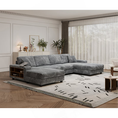 Canapé convertible combiné en forme de U, tissu velours côtelé, canapé moderne confortable de grande taille à 4 places, fauteuil double salon