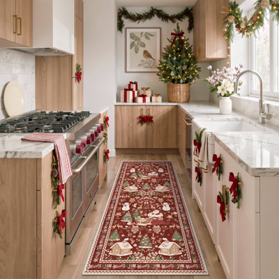 Tapis rouge lavable à la machine Christmas