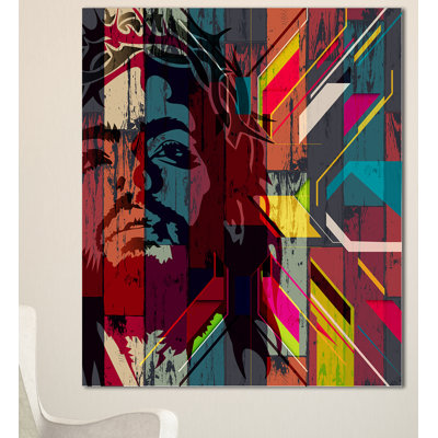 " Jesus Over Abstract Wooden Design "