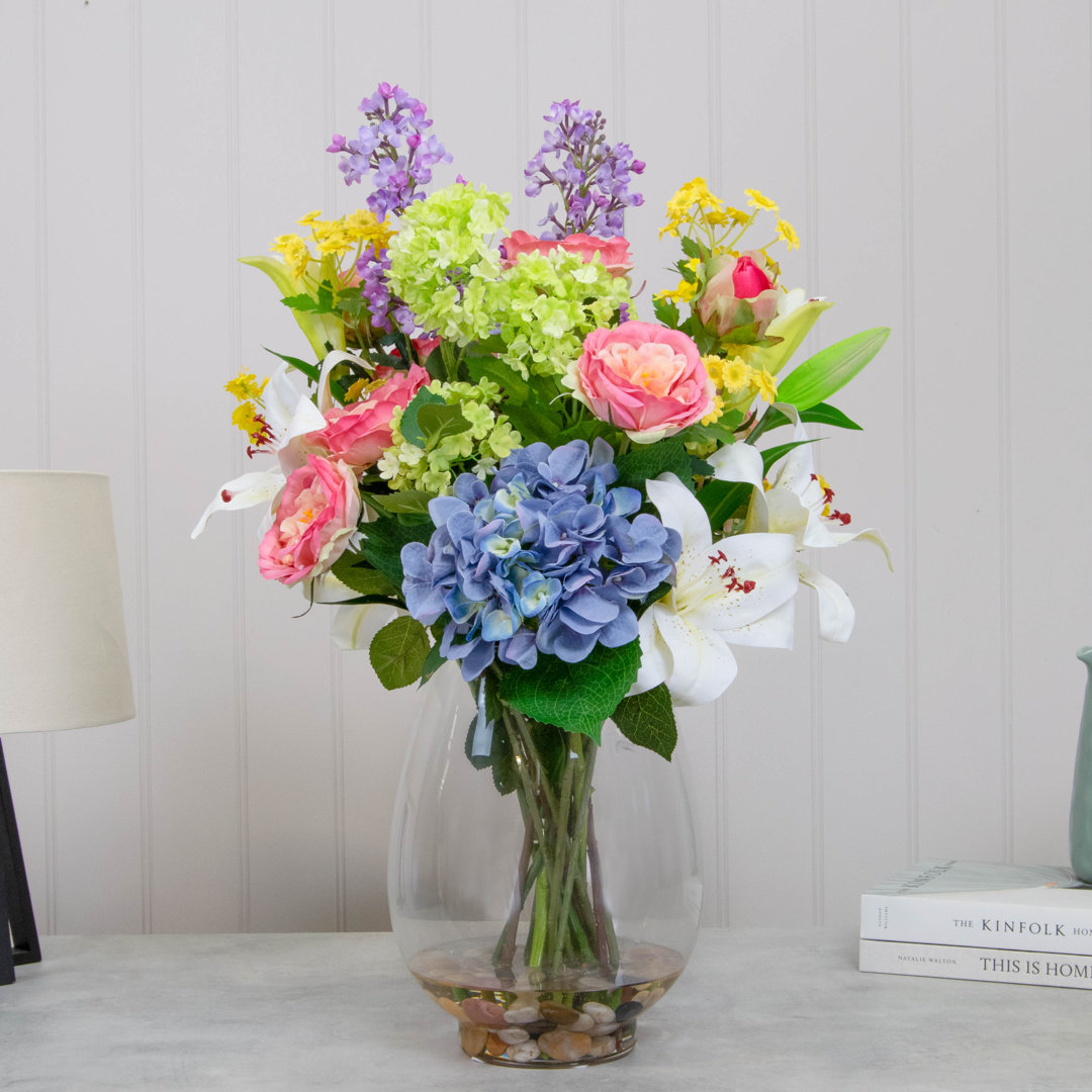 Kunstblume Hortensie und Pfingstrose in Vase