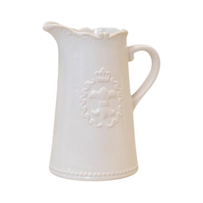 White Ceramic Fleur De Lis Jug 19cm