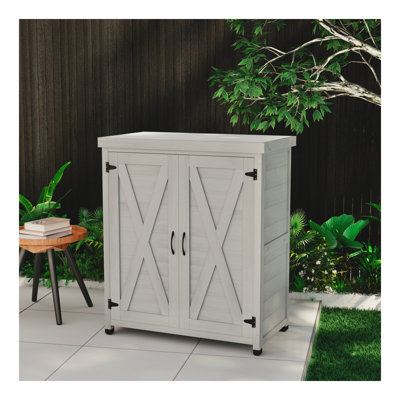 Banc de rempotage avec armoire de rangement et plateau de table en métal pour patio extérieur, table de poste de travail extérieur