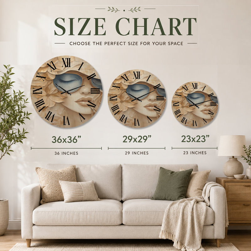 Horloge murale ronde glamour Sunlit Blossom Muse, imprimée sur bois, Large