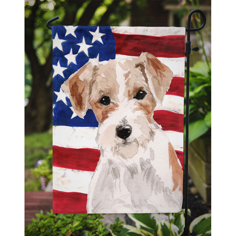 2 côtés en polyester de 2 côtés american drapeau de jardin, Jack Russell terrier brun