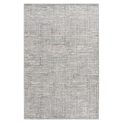 Bungalow Rose Magaw Grey/White Maze Lines Indoor Polypropylene/Polyester Area Rug