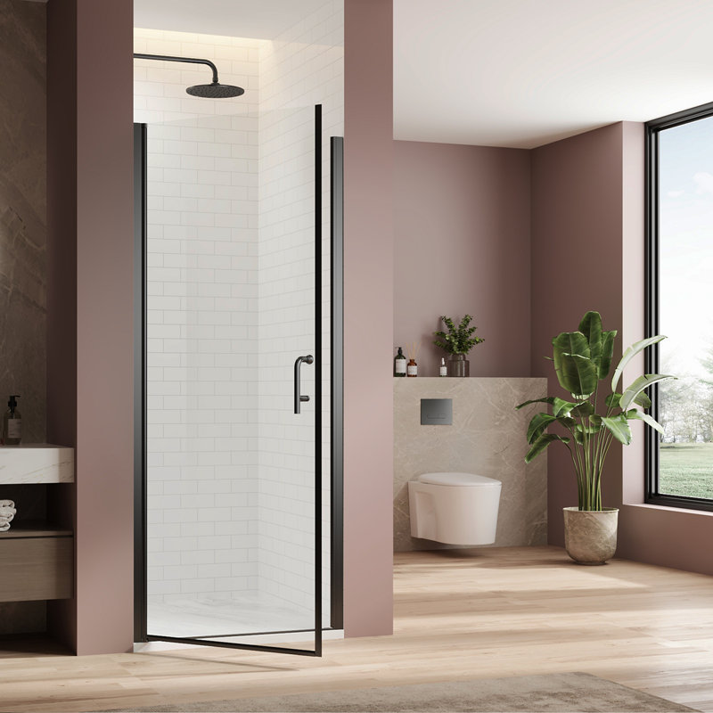 Pivot Swing Single Glass Panel Shower Door 34 In.W X 72 In.H,Adjustable 33.5-35 Inch Frameless Shower Door With 1/4 Inch Clear Tempered Glass,Matte Black Hardwares