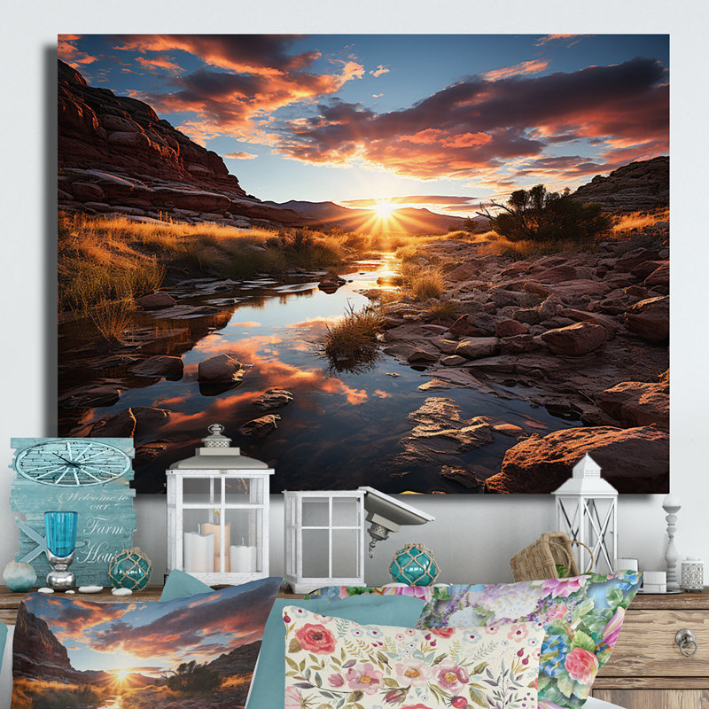 Coucher de soleil à Utah Mountain II - Paysages, décoration murale en métal, H 30 po x l 40 po