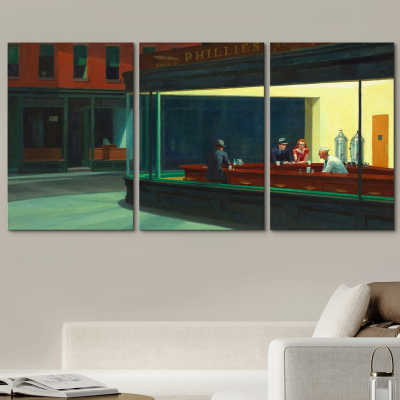 Nighthawks 3 pièces, Toile tendue, H 24 po x l 16 po x P 1,5 po