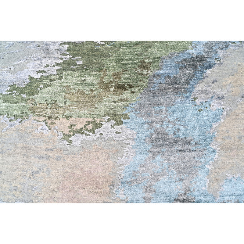 Hand Knotted Area Rug in Blue And Green, Rectangle 5' x 8'