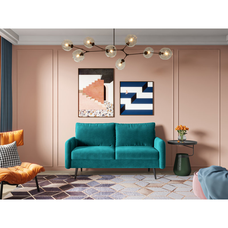 Elle-Jade Velvet Loveseat, Teal Blue Velvet, 33" H x 58" W x 30" D