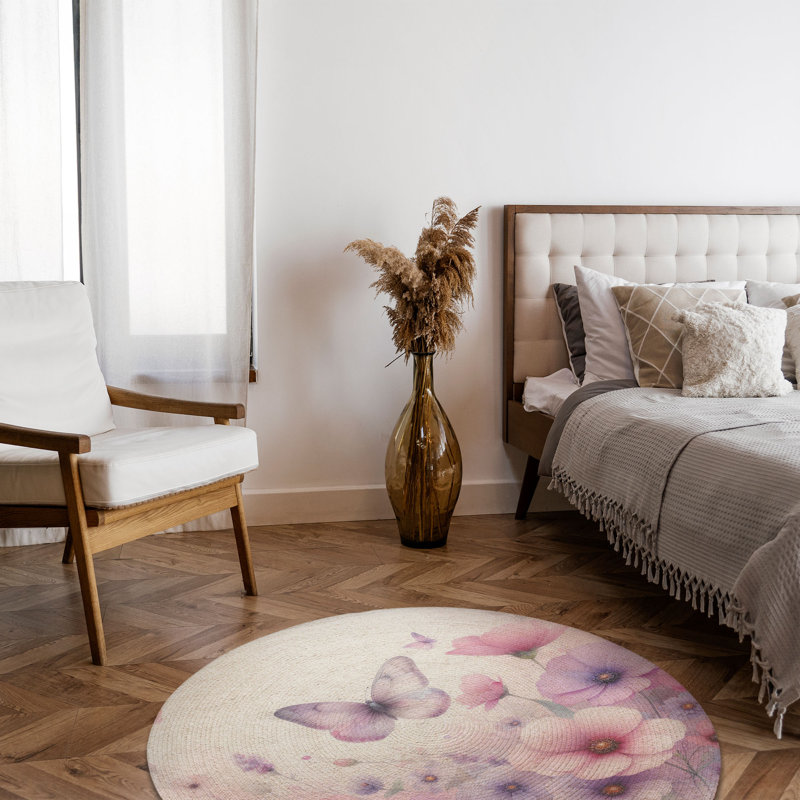 Tapis tressé Butterfly Bloom, Rond 5 pi