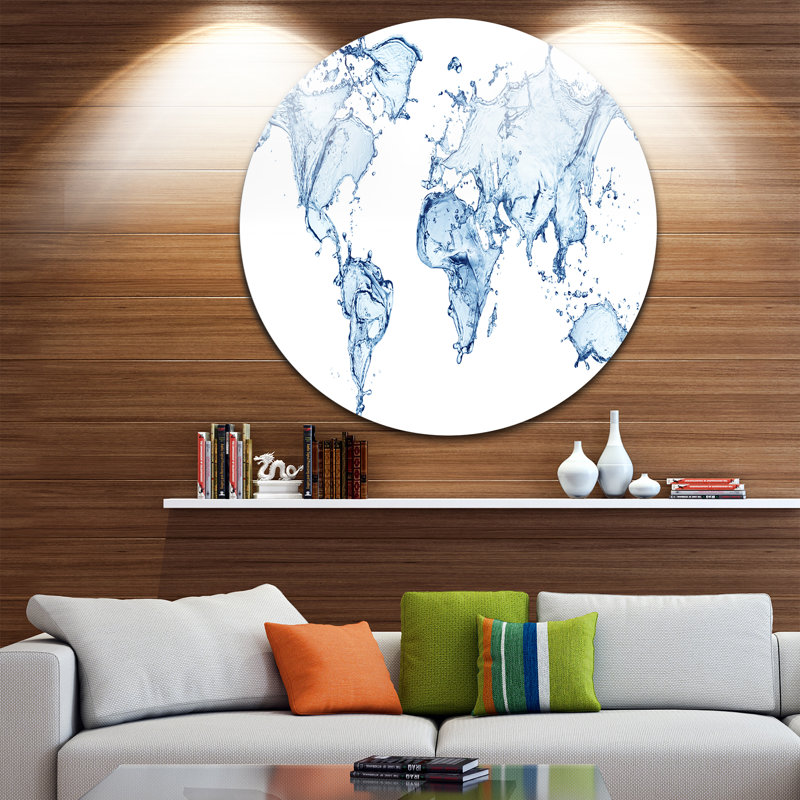 « world map water splash », impression, H 23 po x l 23 po x P 1 po, Métal