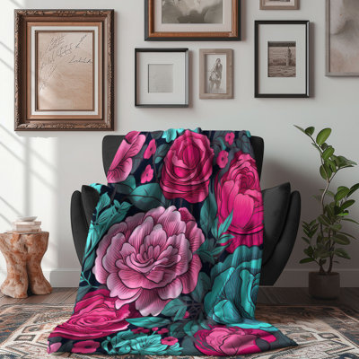 Parade de pétales roses et bleu sarcelle - jeté Sherp 1 pièce de qualité supérieure