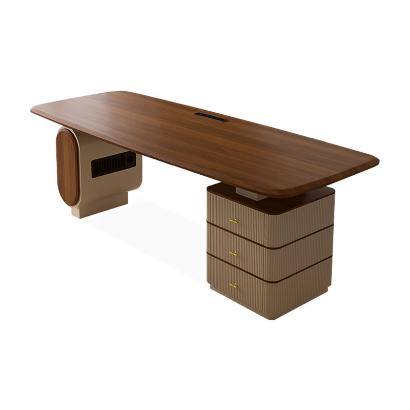 Bureau rectangulaire à 3 tiroirs Brownness + Beige, Beige, H 29,53 po x l 78,74 po x P 27,56 po