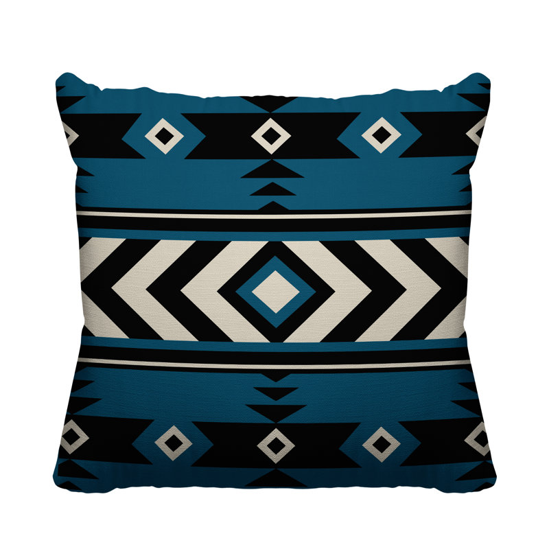 Coussin intérieur / extérieur Fika Southwestern, L 17 po x H 17 po, Turquoise
