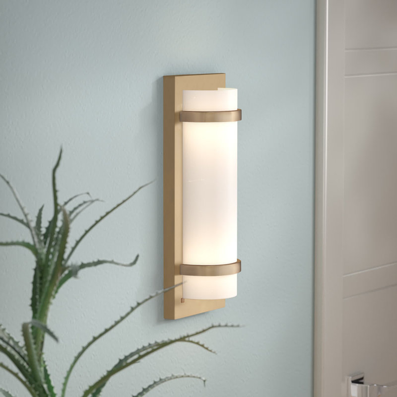 Steelside Alphonse With Etched White Glass Wall Sconce, Honey Gold